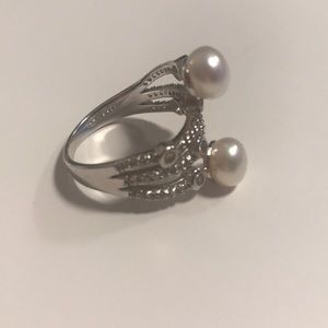 JTV Jewelry - JTV Pearl and White Cubic Zirconia Ring JTV Jewelry - JTV Pearl and White Cubic Zirconia Ring